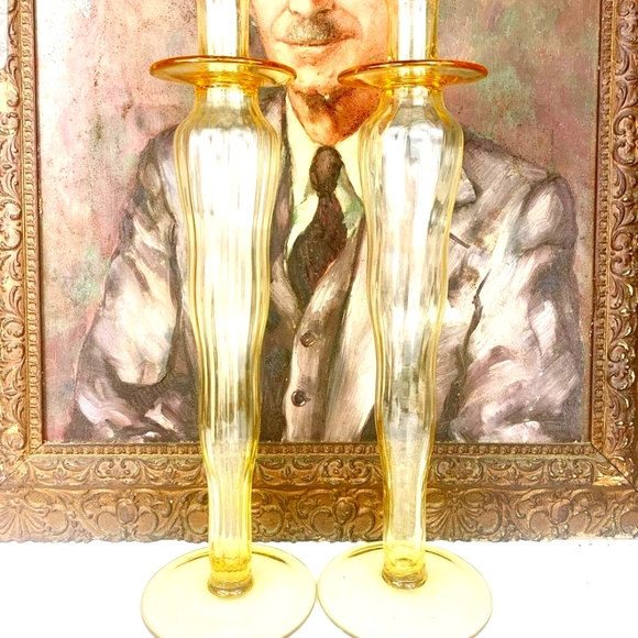Set of Vintage Bohemian Glass Candlesticks